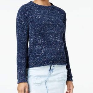 One Hart Juniors Marled Navy Crew High-Low Sweater